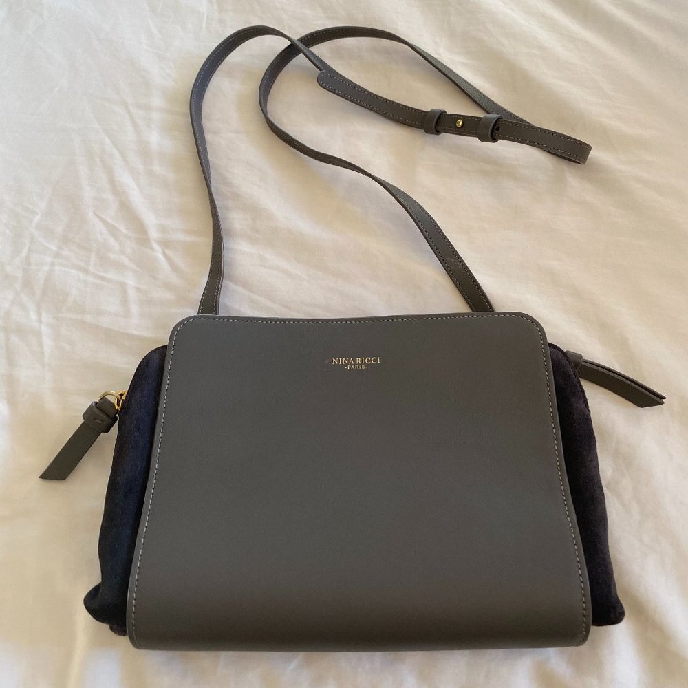 Nina Ricci Leather Suede Trim Crossbody Bag in Grey